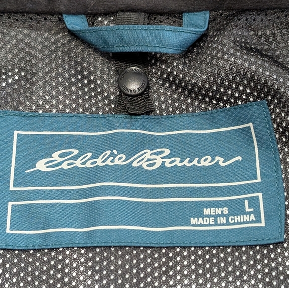 Eddie Bauer Teal/Black Weatheredge Men's Large Rain Jacket With Removable Hood - Picture 12 of 15